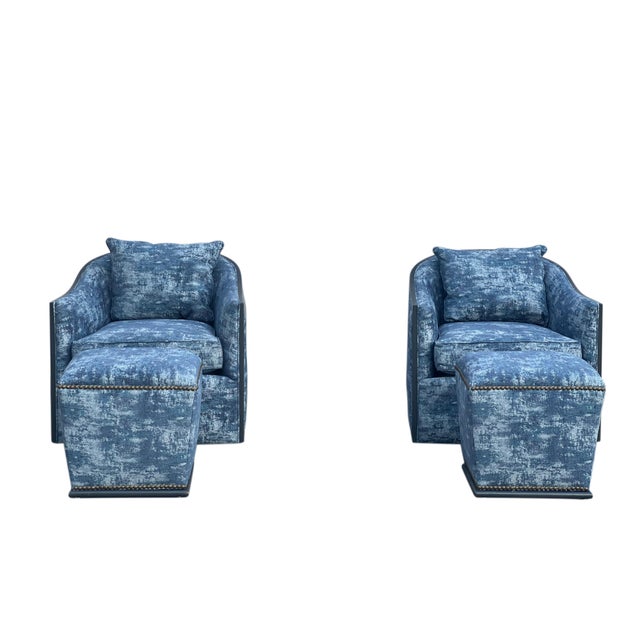 Contemporary Pair Sam Moore Hooker Furniture Swivel Chairs & Ottomans For Sale - Image 3 of 18