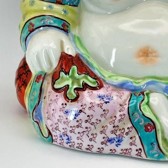 Chinese Famille Rose Laughing Buddha Budai/Hotei Statue (Large 12.5”) Polychrome Ceramic Vintage For Sale - Image 4 of 18