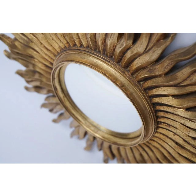 Mid-Century Modern Sunburst Golden Wall Mirror, France, 1960s For Sale - Image 6 of 8
