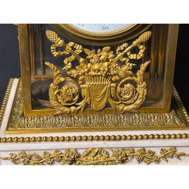 Metal 19thC French Louis XVI Gilt Bronze Marble Clock Set 3pc For Sale - Image 7 of 17