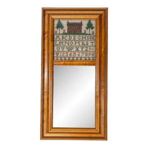 Vintage Alphabet Cross Stitch Wood Framed Wall Mirror