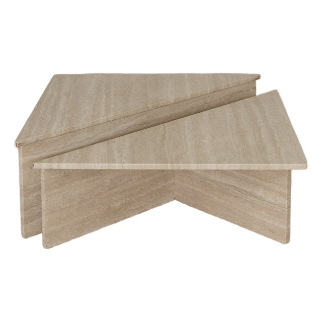 Two Piece Triangular Travertine Coffee Tables, 1970s, France For Sale