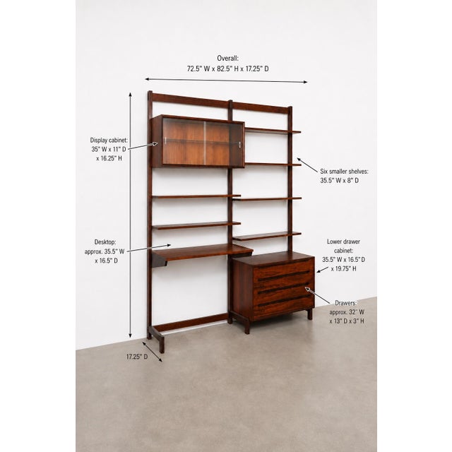 1950s Danish Modern Rosewood Modular Wall Unit / Desk / Display Cabinet For Sale - Image 4 of 13