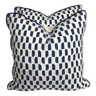 Thibaut Anna French Akio Block Print in Navy- a Pair For Sale