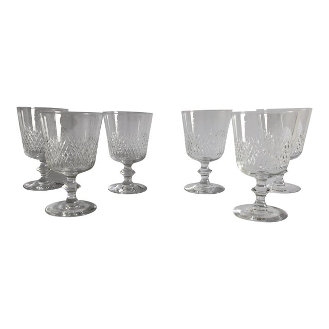 Midcentury Light Weight Crystal Wine Glasses Set of 6 For Sale