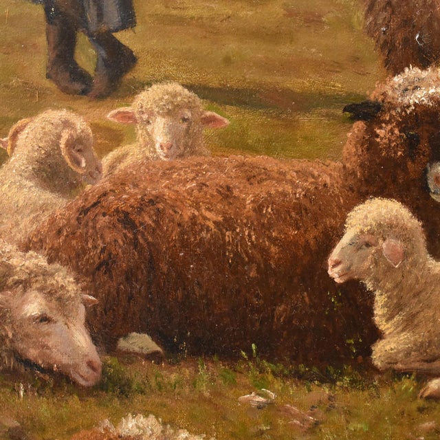 Hermann Julius Kornbeck, Landscape with Flock and Shepherd, 1800s, Oil Painting, Framed For Sale - Image 7 of 12