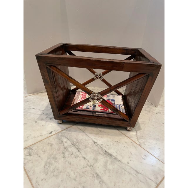 Brown Contemporary Wooden and Silver Wrapped Magazine Stand For Sale - Image 8 of 11