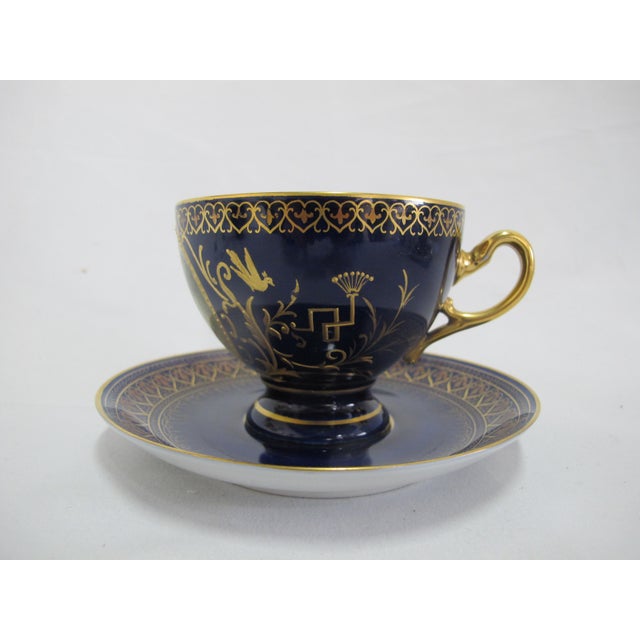 Ceramic 19th Century Carl Knoll Karlsbad Gilt Hand Painted Landscape Porcelain Coffee Cup & Saucer For Sale - Image 7 of 10