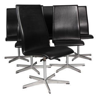 Oxford Chairs in Leather by Arne Jacobsen, Set of 6 For Sale