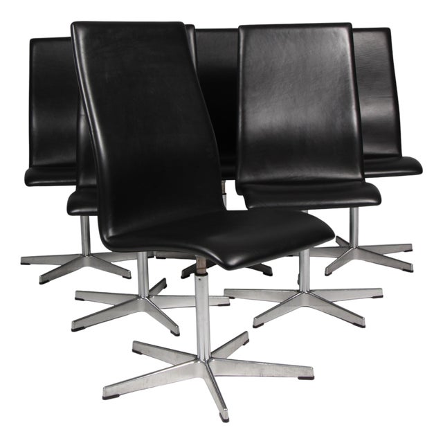 Oxford Chairs in Leather by Arne Jacobsen, Set of 6 For Sale