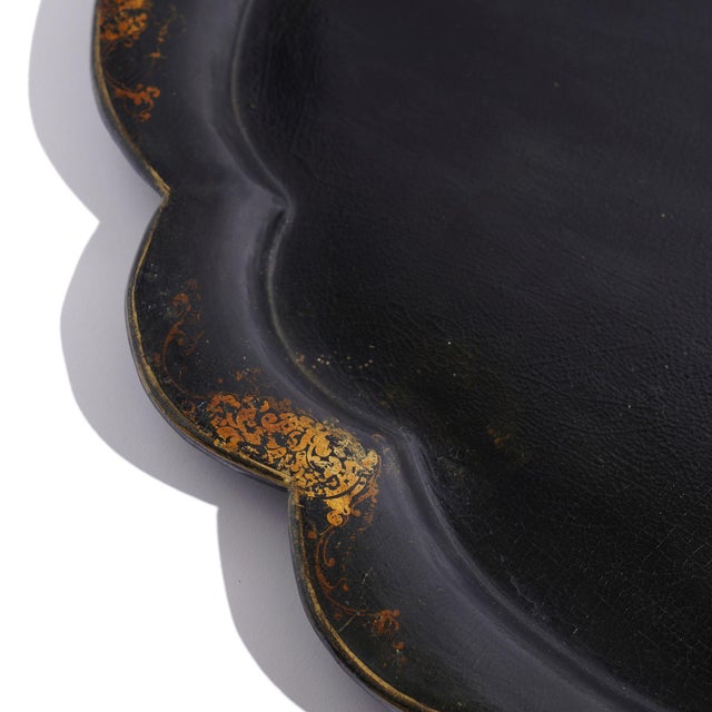 English Paper Mache Tea Tray With Scalloped Edge, 1850's For Sale - Image 4 of 8