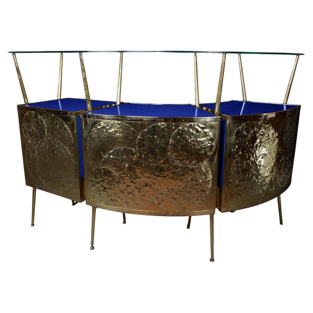 Italian Curved Cocktail Bar in Blue Murano Glass and Brass from Justfurnituress SRL For Sale - Image 10 of 10
