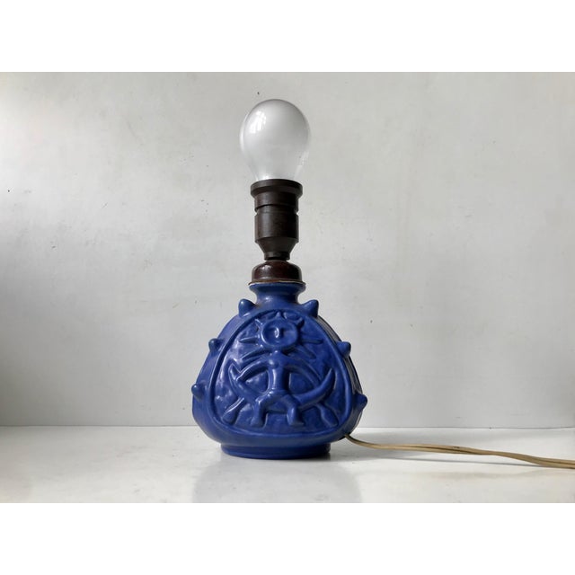 Spiky Blue Ceramic Table Lamp with Troll by Lauritz Hjorth, 1940s For Sale - Image 3 of 13