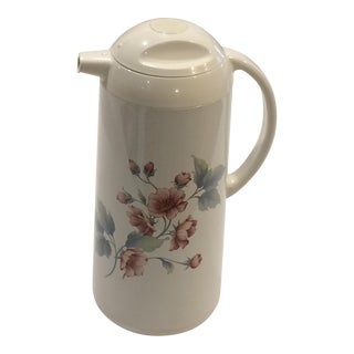 1980s Floral Big Vacuum Thermal Insulated Carafe Thermos With Handle Made in Japan For Sale