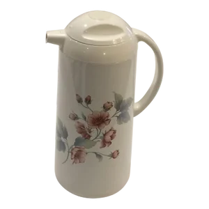 1980s Floral Big Vacuum Thermal Insulated Carafe Thermos With Handle Made in Japan
