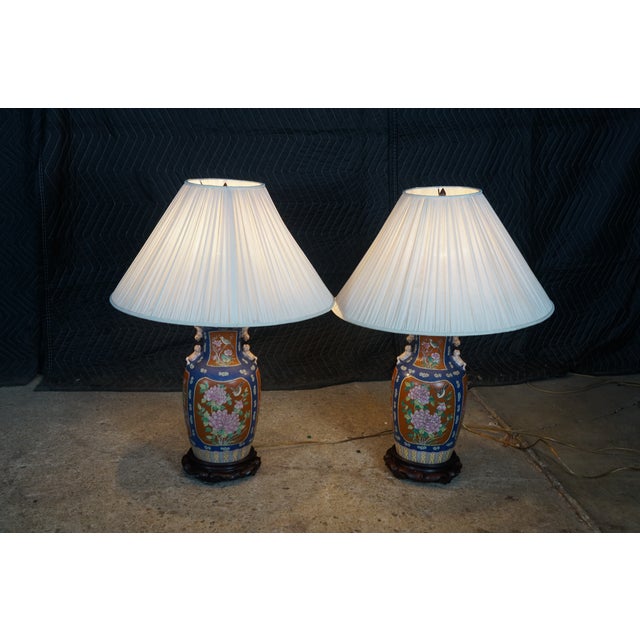 2 Vintage Chinese Export Polychrome Porcelain Ginger Jar Buffet Table Lamps Pair For Sale - Image 14 of 18