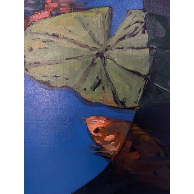 Contemporary Spotlight On Summer by Deb Komitor | Oil on Cradle Board Koi fish among lily pads in water. For Sale - Image 3 of 5