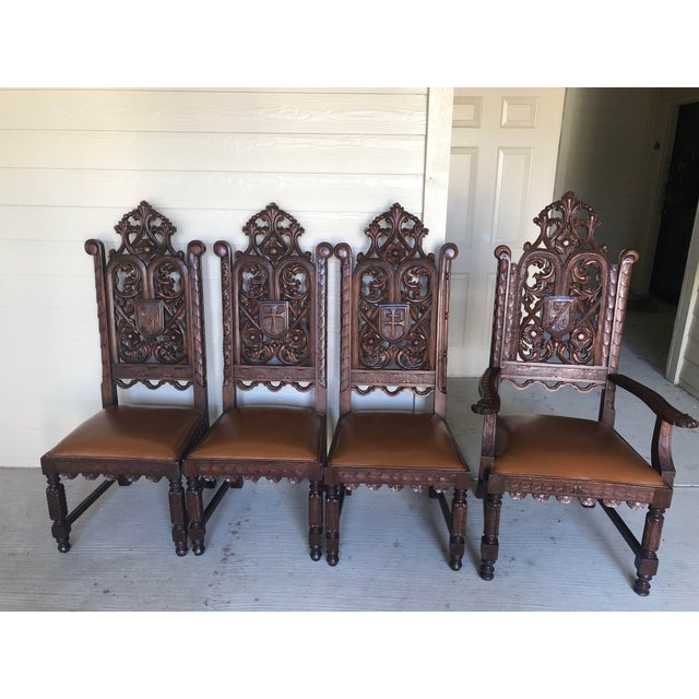 1860 Circa Hand Carved Oak Gothic Church Chairs Set of 4 Chairish