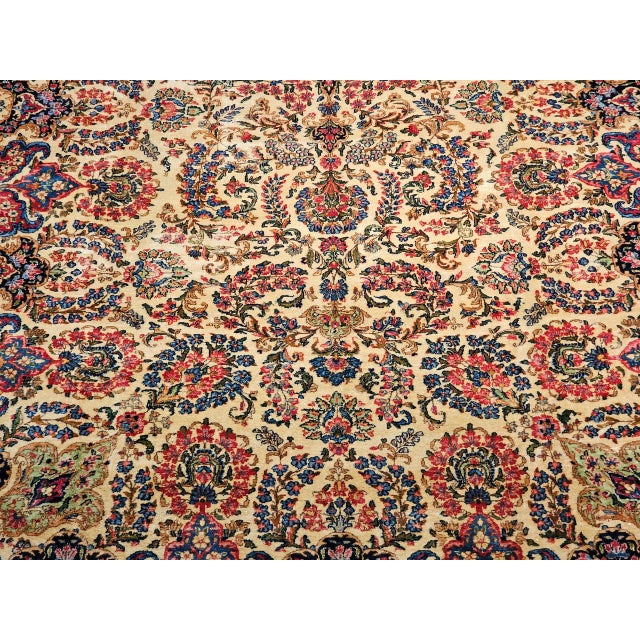 Vintage Oversized Persian Kerman Rug, Hand-Knotted Wool, Allover Floral Pattern, Ivory & Red, 11’ X 18’ For Sale - Image 9 of 14