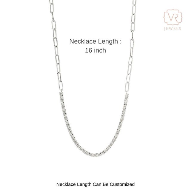 14k Gold 4.44 Carats Diamond Tennis Paperclip Chain Necklace by VRJewels For Sale - Image 12 of 17