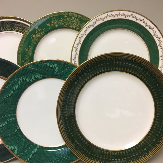 Green Rim Gold Trim Mixed Dinner Plates Set of 8 Chairish