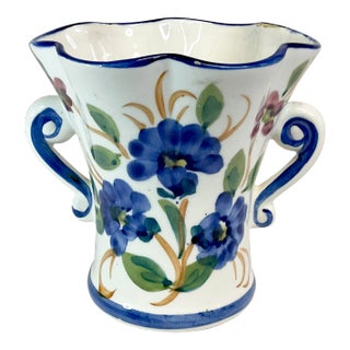 1950s Vintage Portuguese Hand Painted Flora Vase For Sale