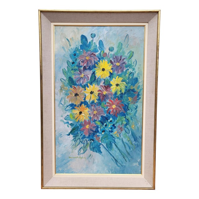 Fernand Rolland, Bouquet of Dahlias, 1961, Oil, Framed For Sale - Image 9 of 9