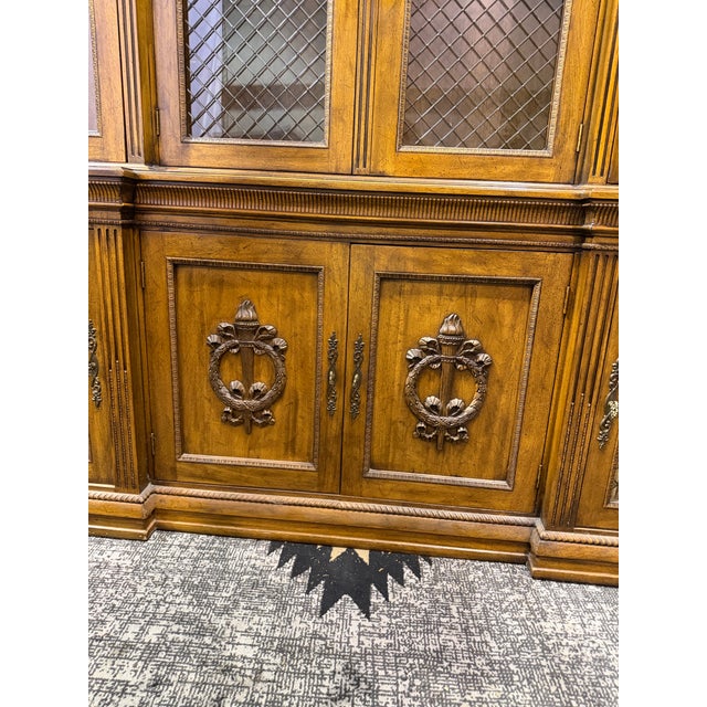 Elegant vintage Davis Cabinet Company Hutch, Stock No. 1657, in the Fleming Walnut finish. This substantial two-piece...