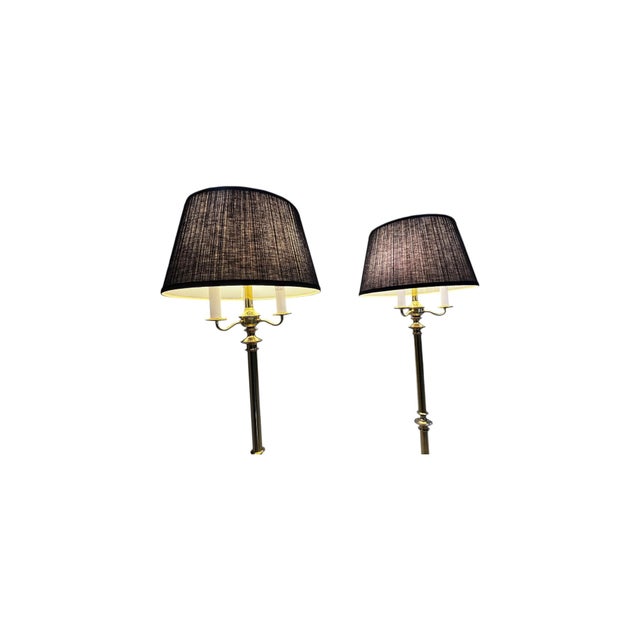 Late 20th Century Gatco Solid Brass Neoclassical Style Brass Floor Lamps in the Style of Maison Jansen - a Pair For Sale In Naples, FL - Image 6 of 13