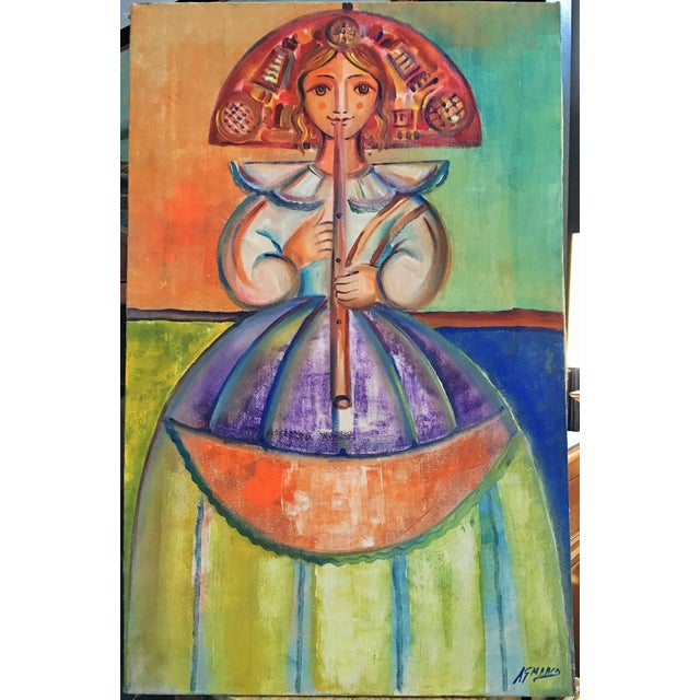 Orange Set of Three Oil on Canvas by A. G. Marco, Spain, circa 1940 For Sale - Image 8 of 18