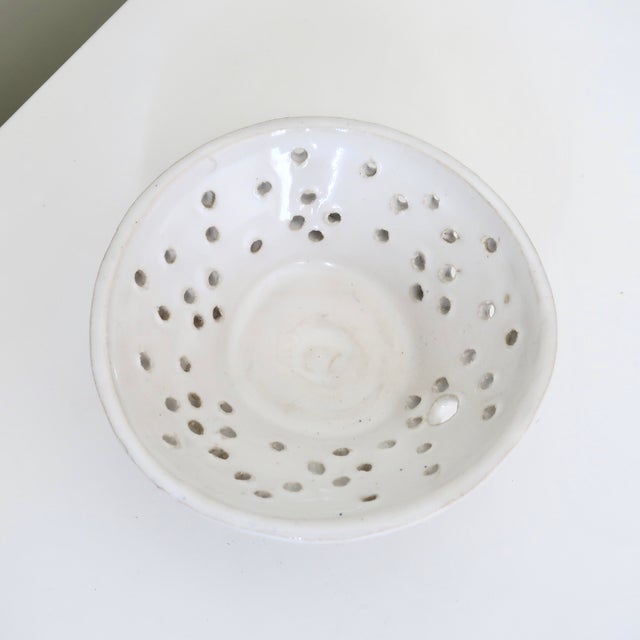 Early 21st Century Handmade White Studio Pottery Decorative Ceramic Colander Berry Bowl For Sale - Image 5 of 12