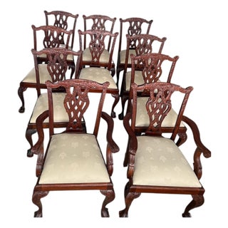 Set of 10 Dining Chairs- Vintage Chippendale Mahogany Chairs With Removable Seats For Sale