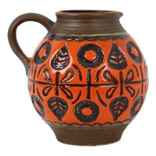 West German Orange Pottery Wekara Vase, 1960s For Sale