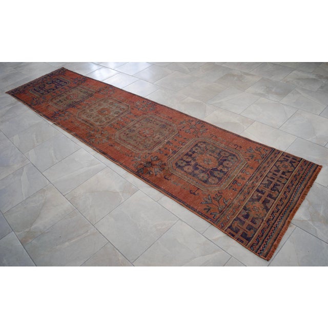 1970s Distressed Oushak Runner Rug Muddy Waters Color Hallway For Sale - Image 4 of 10