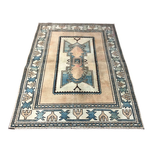 1960s Vintage Anatolian Handmade Tribal Rug- 3′11″ × 5′7″ For Sale