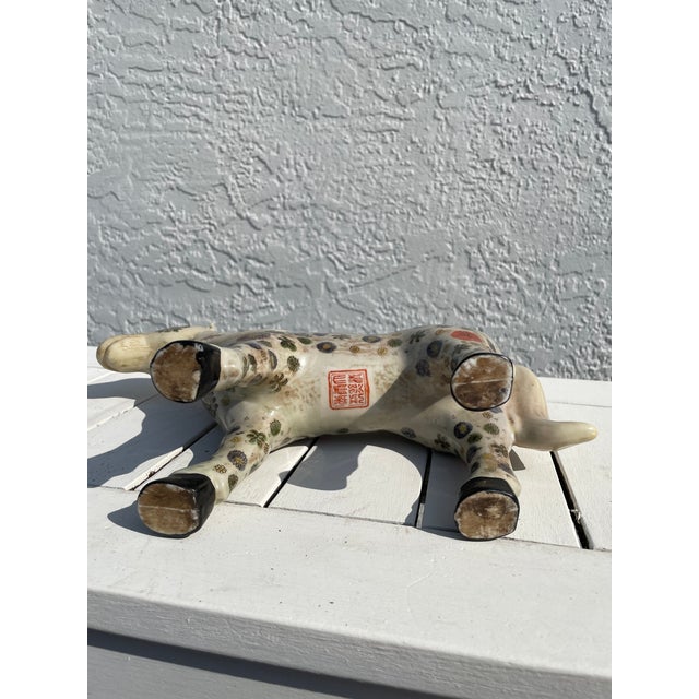 Late 20th Century Vintage Chinese Porcelain Horse Figurine With Floral Motif & Red Seal Mark For Sale - Image 5 of 10