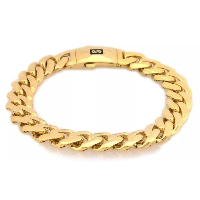Monaco Classic 14k Yellow Gold 11mm Wide Flat Cuban Link Bracelet 8.25" For Sale - Image 4 of 6