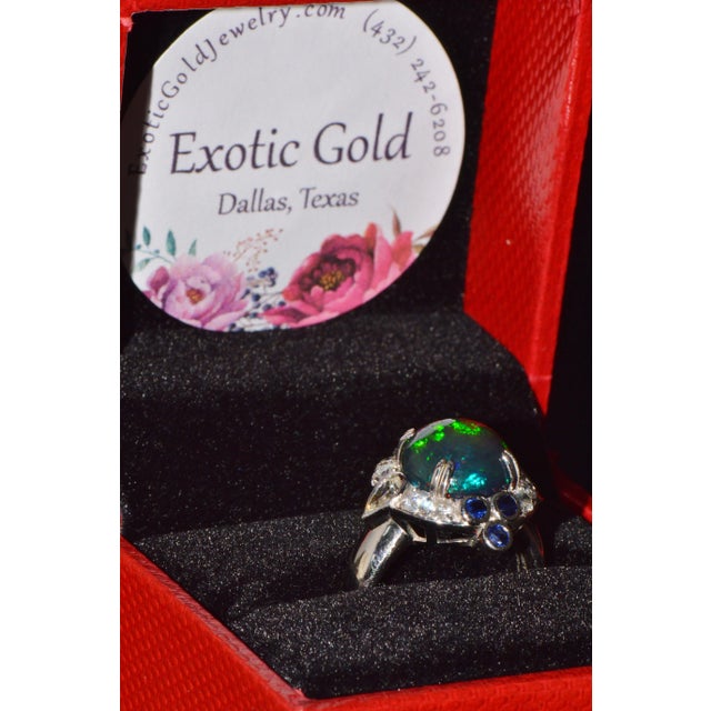 Certified Natural 4.18cts vs F Diamond Opal Sapphire 18k Solid Gold Cocktail Ring, Size 6.75 For Sale - Image 11 of 11