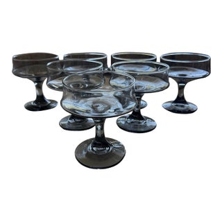 1970s Mid-Century Libbey Tawny Accent Coupe Glasses - Set of 7 For Sale