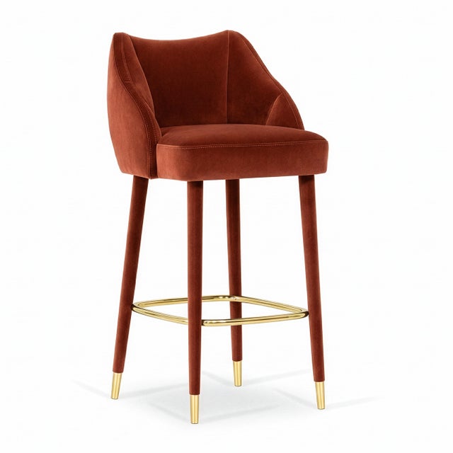 Red Figueroa Bar Stool in Crimson Red Velvet from Insidherland For Sale - Image 8 of 8