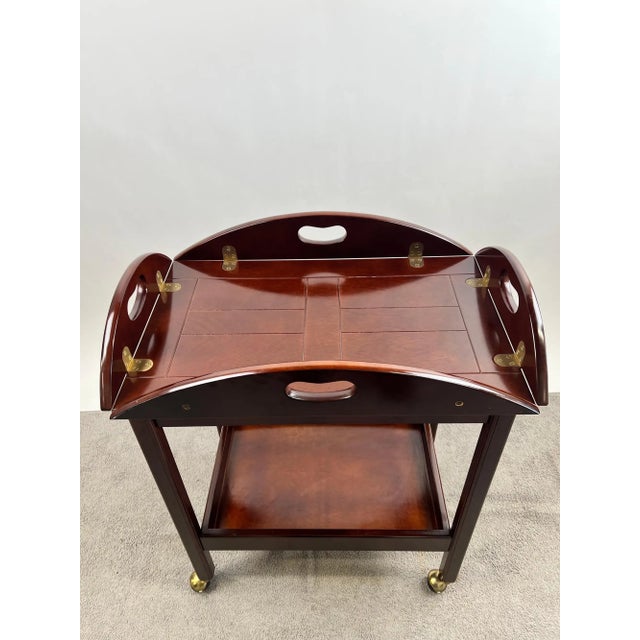 English Style Bombay Company Butler's Tray Table Cherry Wood Drop Leaf Serving For Sale - Image 15 of 17