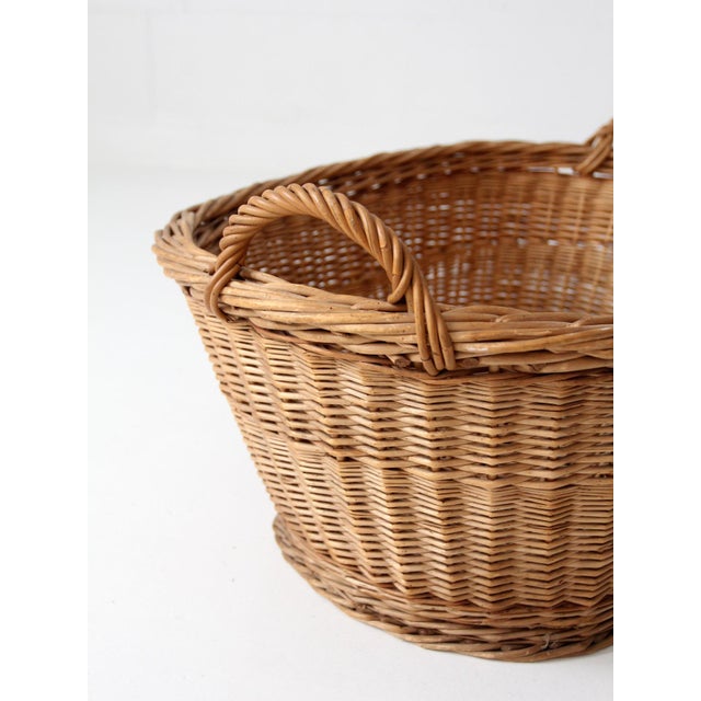 Antique Wicker Laundry Basket With Handles For Sale - Image 10 of 12