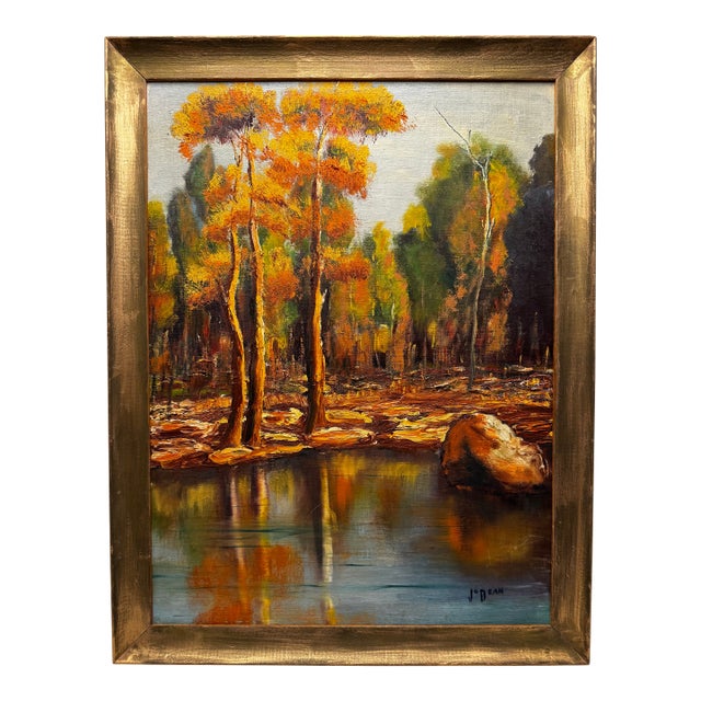 Vintage Mid Century Impressionist Fall Landscape Original Oil Framed Painting For Sale