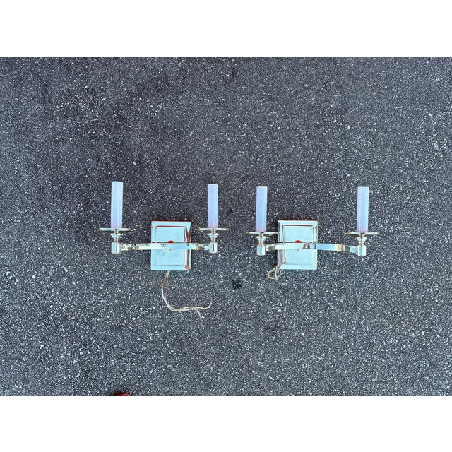 Metal Visual Comfort Signature "Tt" Two-Light Wall Sconces in Polished Nickel - a Pair For Sale - Image 7 of 7