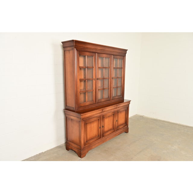Grange Grange French Louis Philippe Carved Cherry Wood Breakfront Bookcase Cabinet, Circa 1960s For Sale - Image 4 of 17