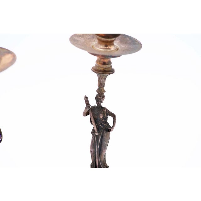 Silver Candlesticks with Deities and Plain Sconces with Octagonal Wooden Base, Set of 2, in Good conditions. Designed 1980...