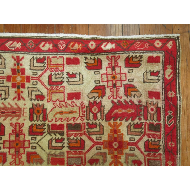 Asian Antique Vintage Zabihi Collection Ivory Field Red Accent Turkish Runner - 2'8" x 10'9" For Sale - Image 3 of 5