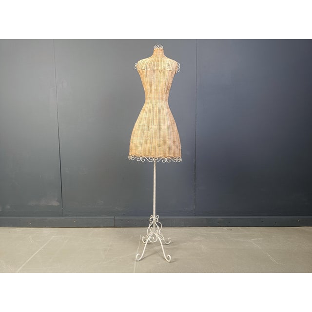 White Vintage Wicker Mannequin on Wrought Iron Base, 1960s For Sale - Image 8 of 11
