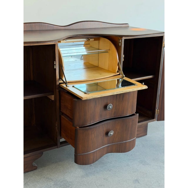 1940s Art Deco Curved Waterfall Sideboard With Inlaid Details For Sale - Image 10 of 16