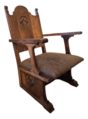 Antique Arts and Crafts Carved Oak Armchair, 1910s